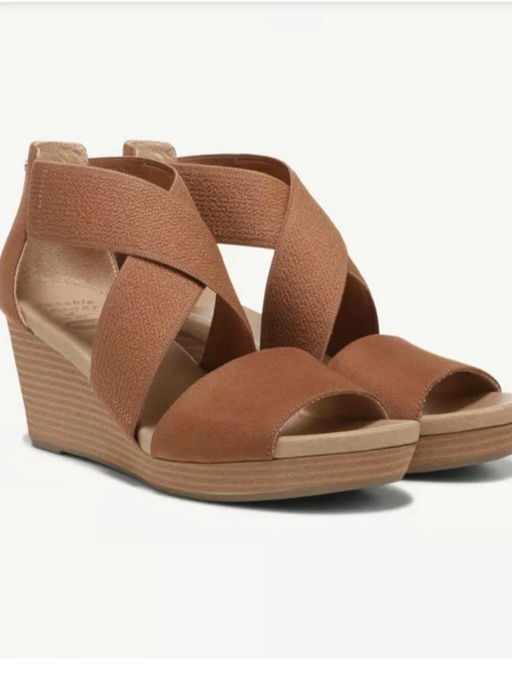 NEW Dr Scholl's Barton Band Wedge Sandal Tan Wedge Cross Straps 10M